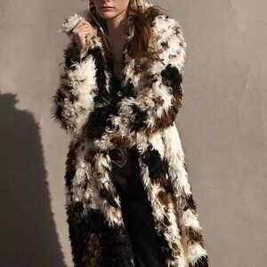 Anthropologie Long Shaggy Faux Fur Coat Size XXS New with Tags